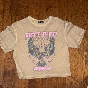 Zutter Free Bird Graphic Tee - tan with Pink & Gray Print